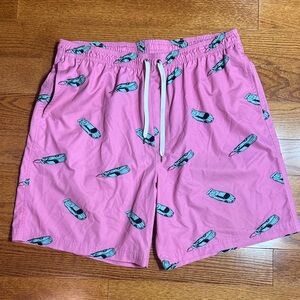 5/$25 Men’s XL Sonoma Pink Swim Trunks with Blue Cars